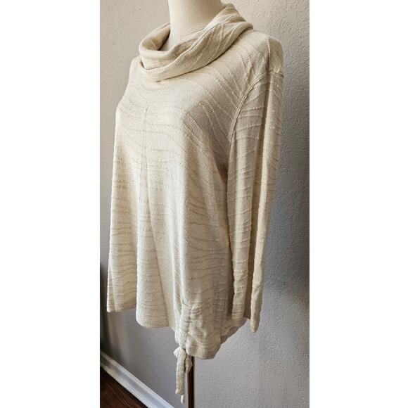 Multiples 3/4 Sleeve Cowl Collar Side Drawstring‎ Tunic Top Women Size S Cream - Picture 6 of 8